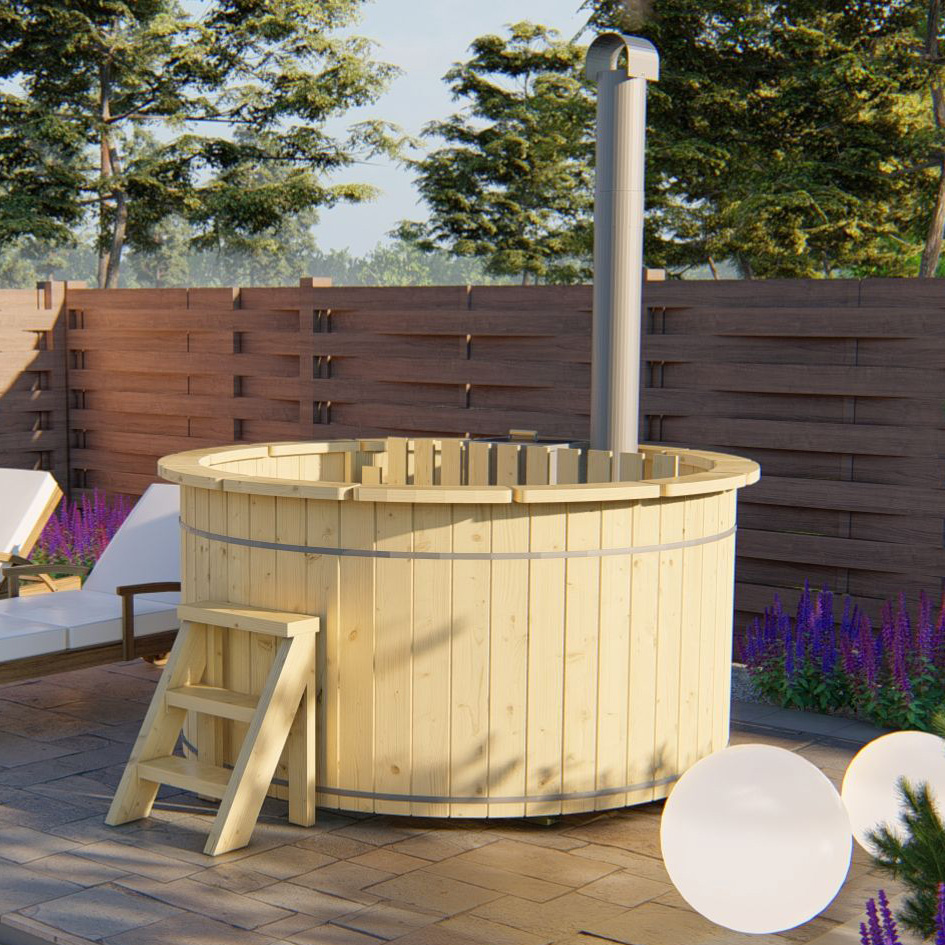 Hottub met interne RVS kachel ø200 cm onbehandeld vuren 1 Hottub met interne RVS kachel ø200 cm onbehandeld vuren