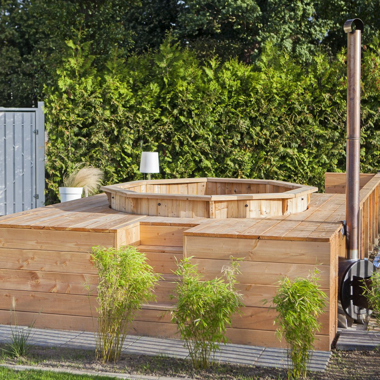 Hottub met externe RVS kachel ø200 cm onbehandeld vuren 2 Hottub met externe RVS kachel ø200 cm onbehandeld vuren - Afbeelding 2