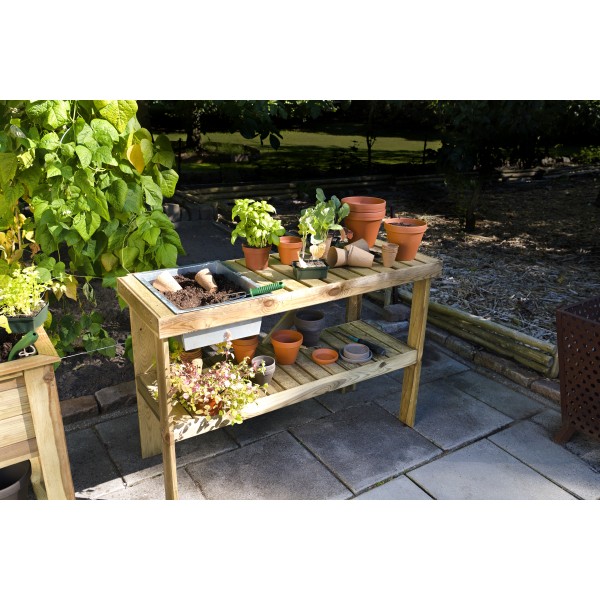 Werkbank Luxe grenen groen geïmpregneerd met zinken bak
