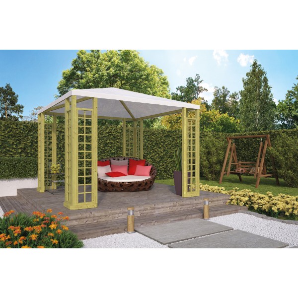 Houten paviljoen met zeildoek vuren groen geïmpregneerd