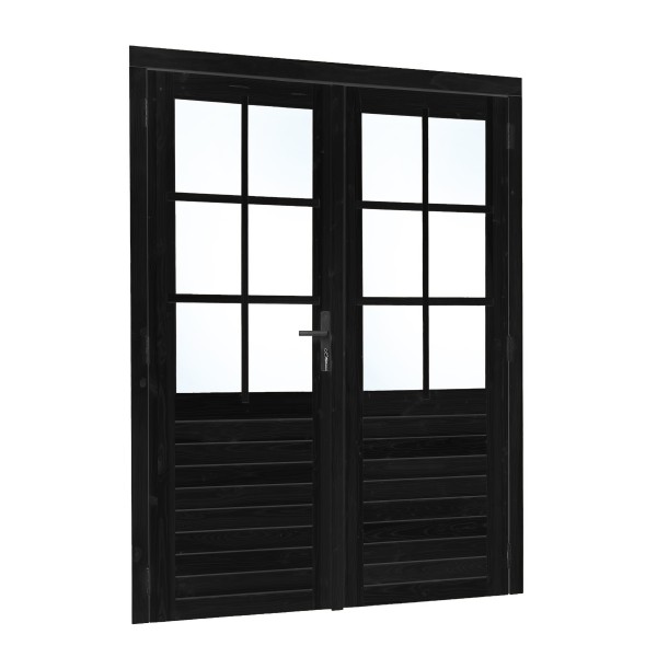 Vuren dubbele glas deur 6-ruits zwart gespoten B1850xH2050mm buitenmaat, linksdraaiend