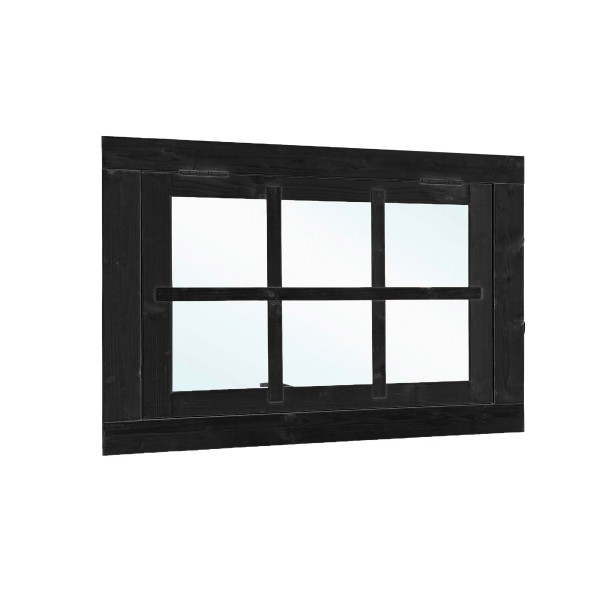 Vuren uitzetraam 6-ruits zwart gespoten B900xH700mm buitenmaat