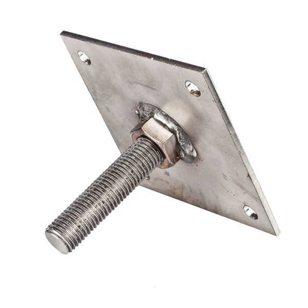 Hoogteverstelling RVS M16 10 x 10 cm plaat, incl. bevestigingsset