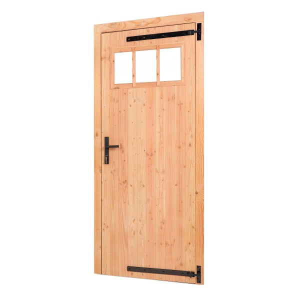 Douglas enkele klampdeur met raam B1000xH2050mm buitenmaat, rechtsdraaiend (beslagset zwart)