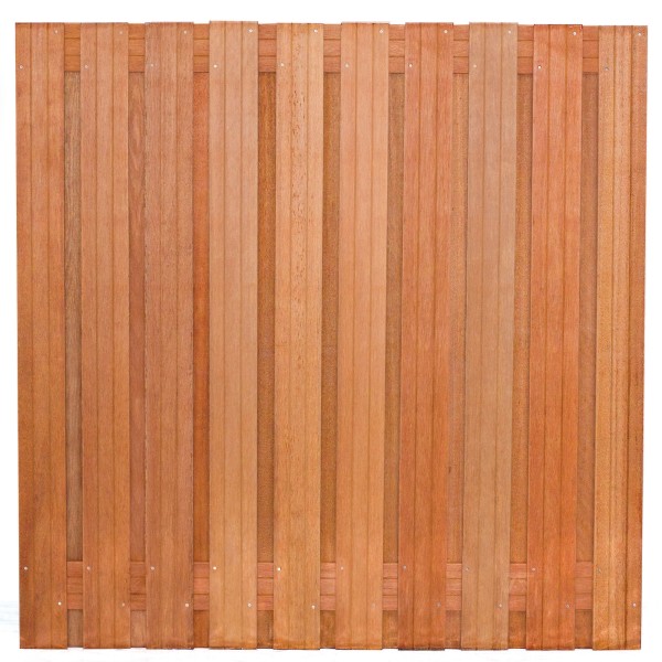 Tuinscherm Dronten, keruing hardhout, RVS-geschroefd, 21-planks (19+2) 180 x 180 cm