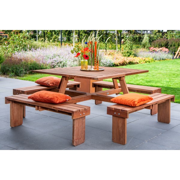 Hardhouten picknicktafel vierkant Premium