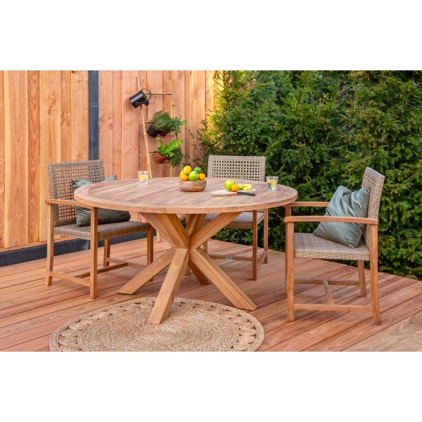 Tuintafel teak rond met kruispoot diameter 150 cm