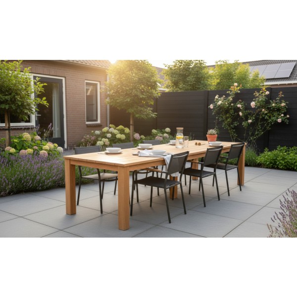 Tuintafel teak 300 x 100 cm solide rustiek