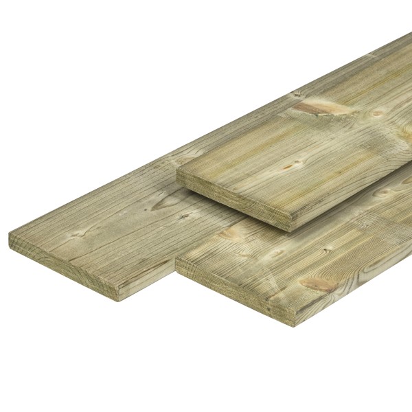 Grenen plank 15x140x1800mm, vers, groen geïmpregneerd, geschaafd, 4 ronde hoeken
