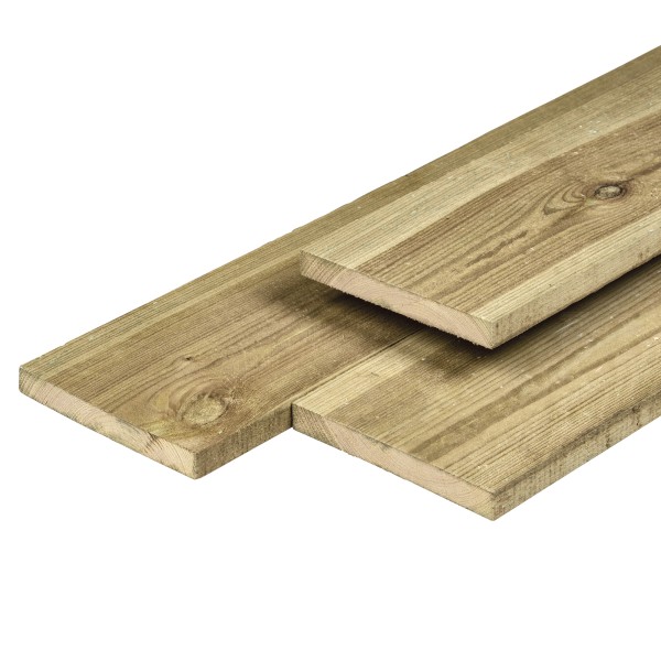 Grenen plank 16x140x3000mm, vers, groen geïmpregneerd, geschaafd, 4 ronde hoeken