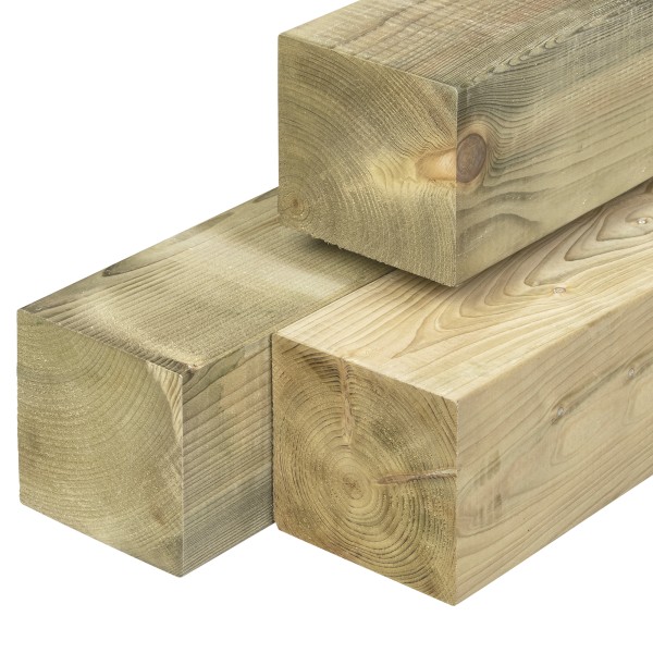 ME vuren paal 138x138x3000mm, vers, groen geïmpregneerd, geschaafd, 4 ronde hoeken