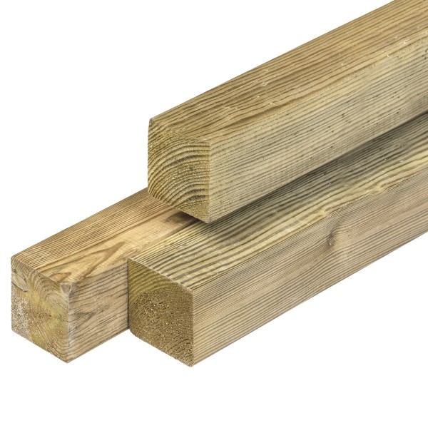 Grenen paal 68x68x2400mm, vers, groen geïmpregneerd, geschaafd, 4 ronde hoeken