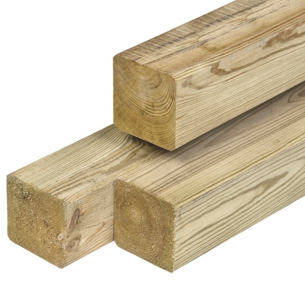 Grenen paal 88x88x2400mm, vers, groen geïmpregneerd, geschaafd, 4 ronde hoeken