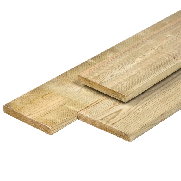 NE vuren plank 19x145x4800mm, vers, groen geïmpregneerd, geschaafd, 4 ronde hoeken