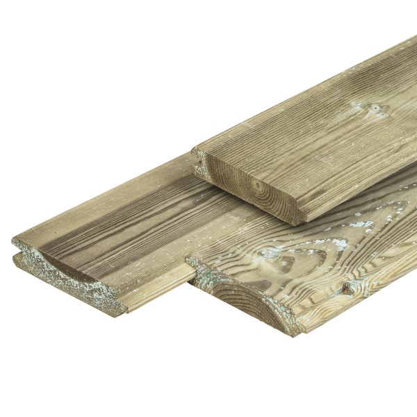 Grenen blokhutprofiel 2,8 x 12,5 x 420 cm, gedroogd, groen geïmpregneerd, geschaafd, 4 ronde hoeken