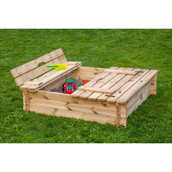 Zandbak vierkant met bankdeksel, geschaafd grenen