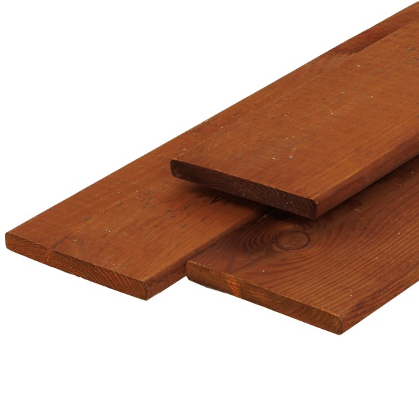 Grenen plank 1,6 x 14,0 x 195 cm, vers, bruin geïmpregneerd, geschaafd, 4 ronde hoeken