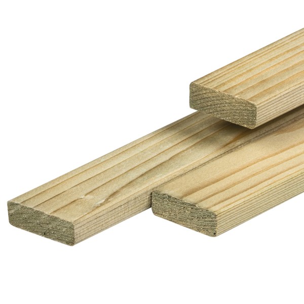 NE vuren lat 19x45x3900mm, gedroogd, groen geïmpregneerd, geschaafd, 4 ronde hoeken