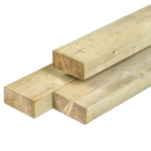 NE vuren regel 45x95x5100mm, gedroogd, groen geïmpregneerd, geschaafd, 4 ronde hoeken