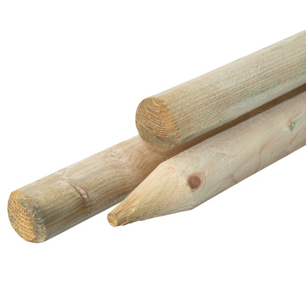 Grenen pallisade Ø 60x1000mm, groen geïmpregneerd, gepunt, rond gefreesd, gekruind