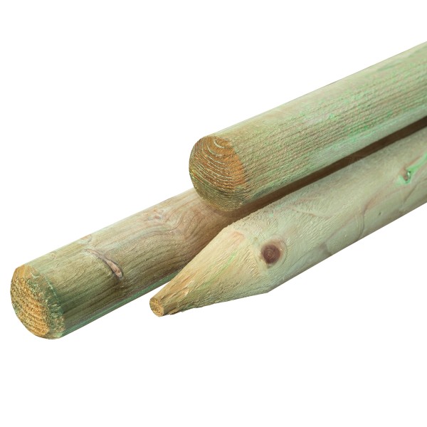 Grenen pallisade Ø 60x2500mm, groen geïmpregneerd, gepunt, rond gefreesd, gekruind