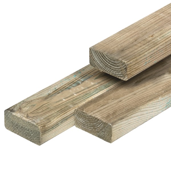 Grenen ligger 3,5 x 11,5 x 400 cm, groen geïmpregneerd, geschaafd, 4 ronde hoeken