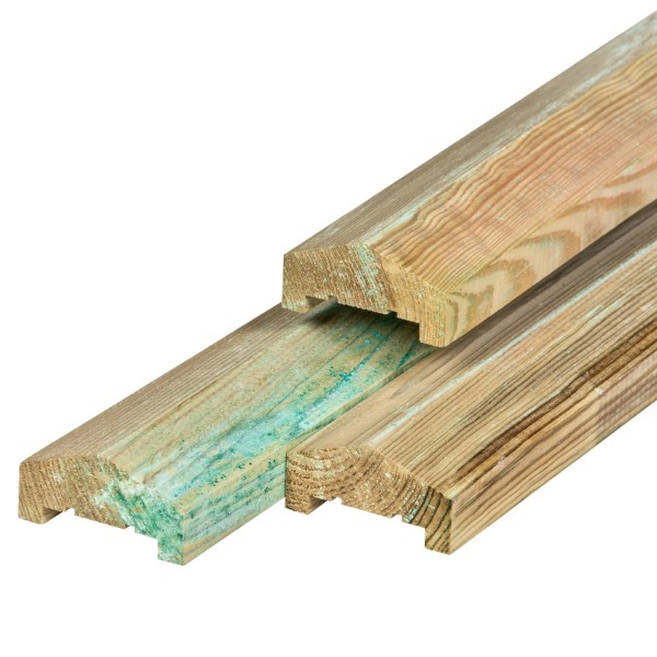 Grenen afdekkap 45x88x2400mm, vers, groen geïmpregneerd, geschaafd, piramide