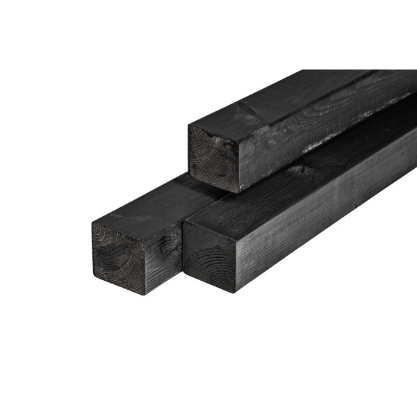 Grenen paal 88x88x3000mm, zwart gespoten, geschaafd, 4 ronde hoeken