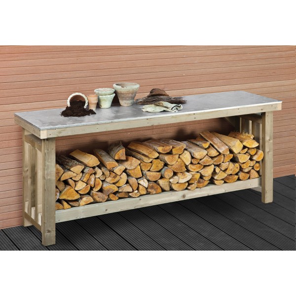 Werkbank XXL grenen groen geïmpregneerd met zinken blad