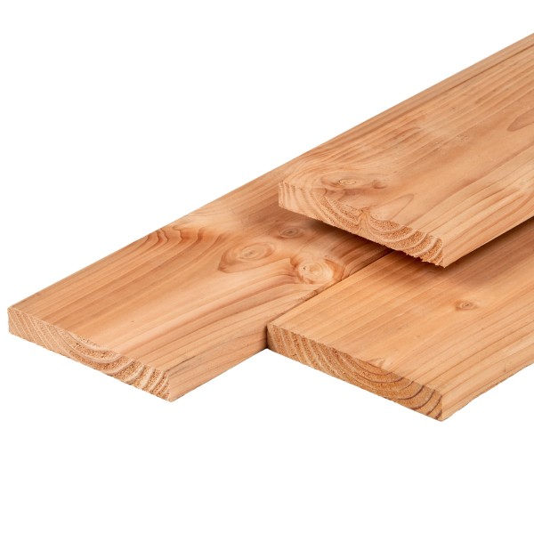 Douglas vlonderplank 28x195x5000mm, gedroogd, 3 zijden geschaafd, 1 zijde fijnbezaagd, 1 zijde vellingkant