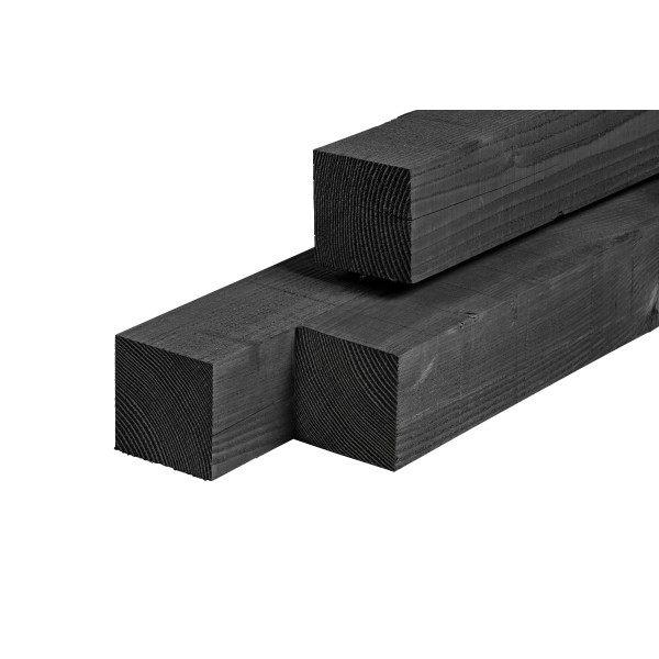 Douglas paal 90x90x3000mm, vers, zwart geïmpregneerd, fijnbezaagd, scherpkantig