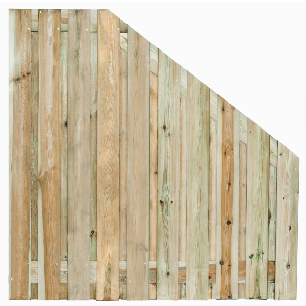 Tuinscherm Enschede verloop, groen geïmpregneerd grenen, RVS-geschroefd, 21-planks (19+2) 180 x 180/90 cm