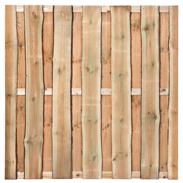 Tuinscherm Rustiek, groen geïmpregneerd grenen, RVS-geschroefd, 15-planks (12+3) 180 x 180 cm