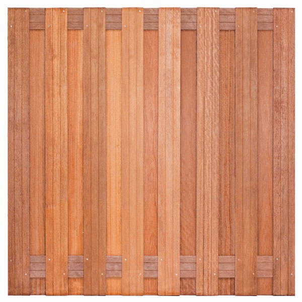 Tuinscherm Kampen, keruing hardhout, RVS-geschroefd, 17-planks (15+2) 180 x 180 cm