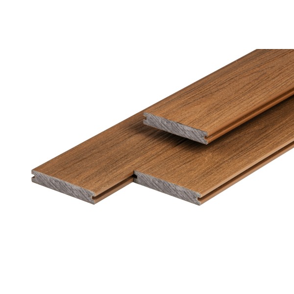 PuraShield composiet vlonderplank 2,3 x 13,8 x 500 cm, teak, massief, fijne houtnerf, clip systeem