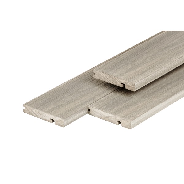 PuraShield composiet eindplank  2,3 x 13,8 x 300 cm, light grey, fijne houtnerf, clip systeem