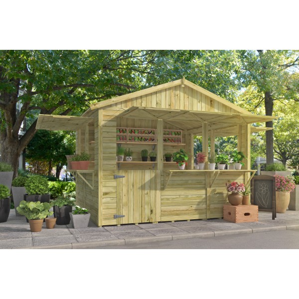 Kiosk Playa, groen geïmpregneerd vuren, incl vloer, dakleer