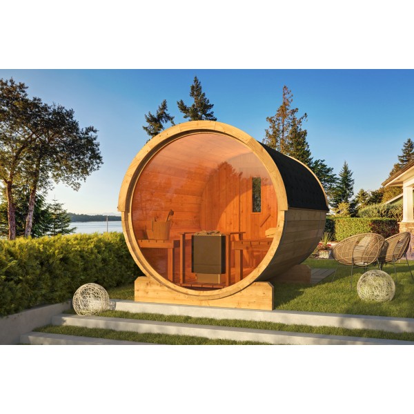 Saunabarrel | Ø205 x 300 cm | 42 mm | Thermowood | met panorama raam