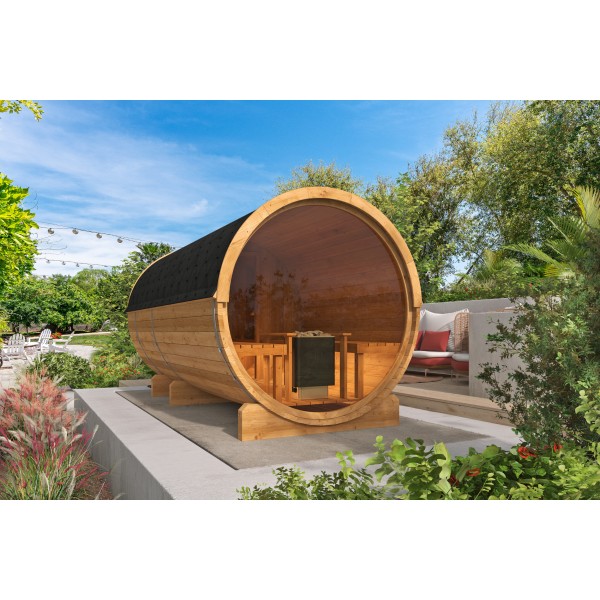 Saunabarrel | Ø205 x 400 cm | 42 mm | Thermowood | met panorama raam