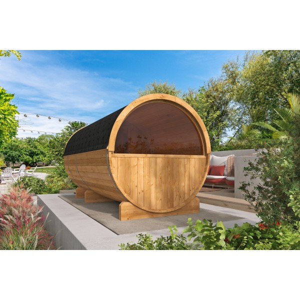 Saunabarrel | Ø205 x 400 cm | 42 mm | Thermowood | met ½ panorama raam