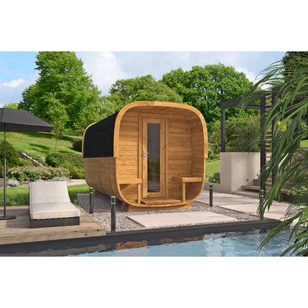 Sauna cube Rovaniemi 390 cm | 42 mm | Thermowood | met panorama raam