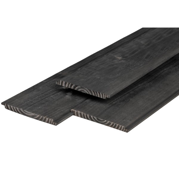 Douglas wisselsponning 18x195x5000mm, zwart geïmpregneerd, 3 zijden geschaafd, 1 zijde fijnbezaagd