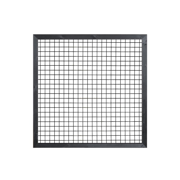 Gaaselement, zwart gespoten vuurverzinkt, maaswijdte 75x75mm, met robuust kader, zwart gespoten grenen, 44x68mm, H180 x B180 cm