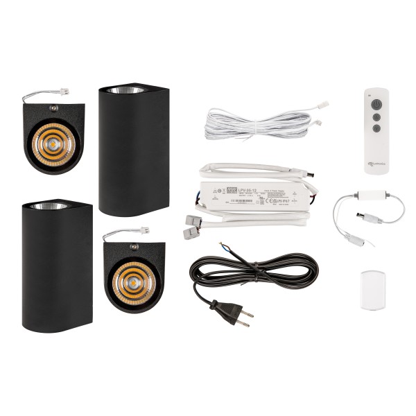 Trafo / verdeler incl. afstandbediening incl. 4 wand spots up/down (incl. kabels en splitter)