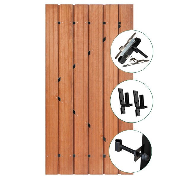 Tuindeur Privacy hardhout 1200x1950mm met zwart frame en RVS inbouwslotset