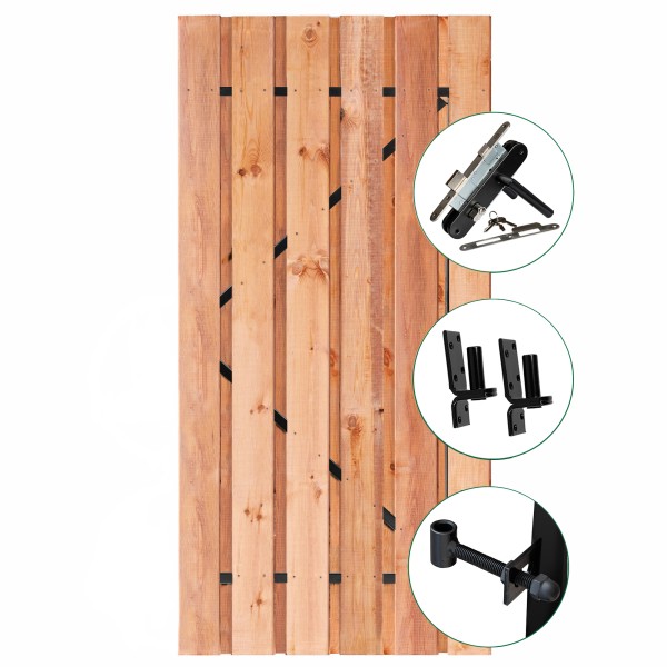 Tuindeur Privacy Red Class Wood 900x1950mm met zwart frame en RVS inbouwslotset