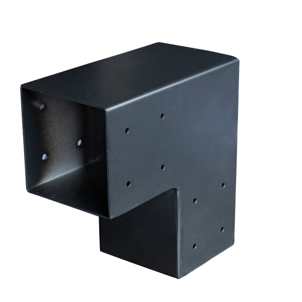 Gegalvaniseerd verbindingsstuk 2-weg 90-hoek voor vierkante palen 120x120mm zwart gepoedercoat, incl. bevestigingsset