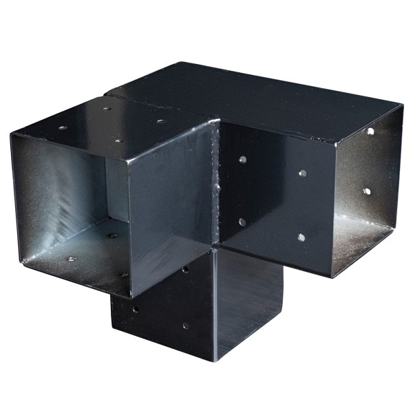 Gegalvaniseerd verbindingsstuk 3-weg hoek voor vierkante palen 150x150mm zwart gepoedercoat, incl. bevestigingsset