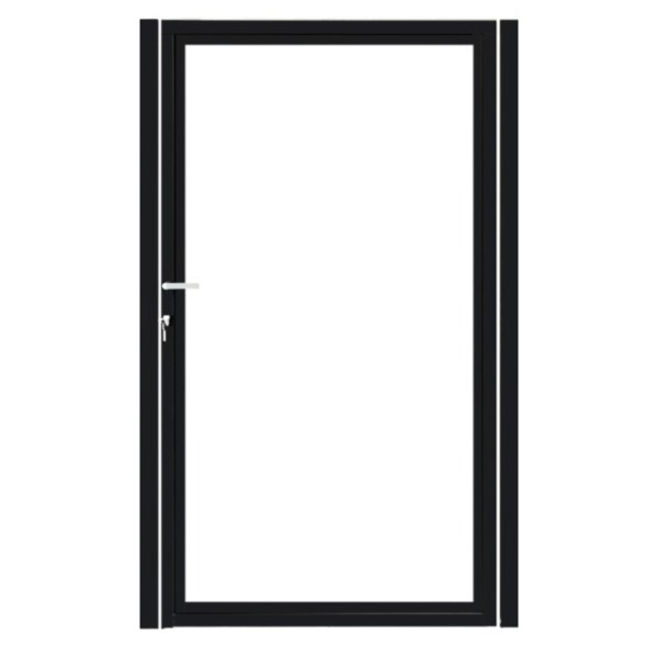 Enkele stalen poort, zwart gepoedercoat, fijnstructuur, incl. hang- en sluitwerk (t.b.v. profielen 21mm dik)