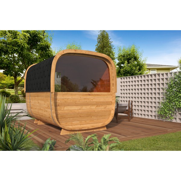 Sauna cube Rovaniemi 280 cm | 42 mm | Thermowood | met ½ panorama raam